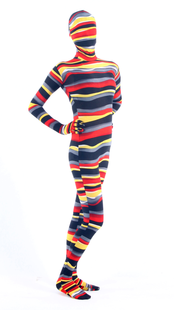 Halloween Costumes Colorful Stripes Zentai Suit - Click Image to Close